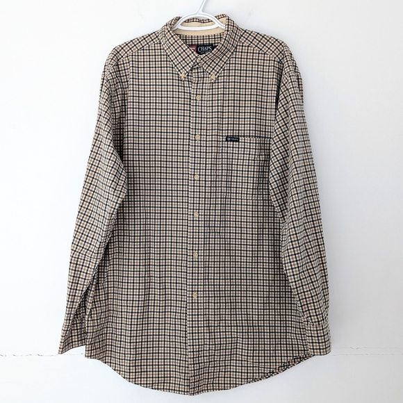 Chaps Men's Plaid Shirt in Navy and Tan ~ Size Large - Picture 2 of 10